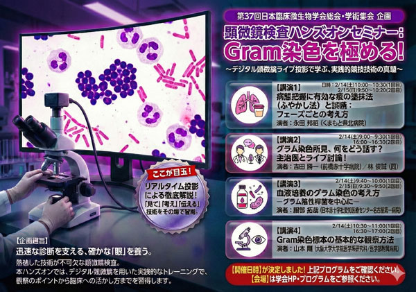 「Gram染色標本の基本的な観察方法」ポスター